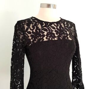 Lulus Black Floral Lace Long Sleeve Midi Dress/ Size S